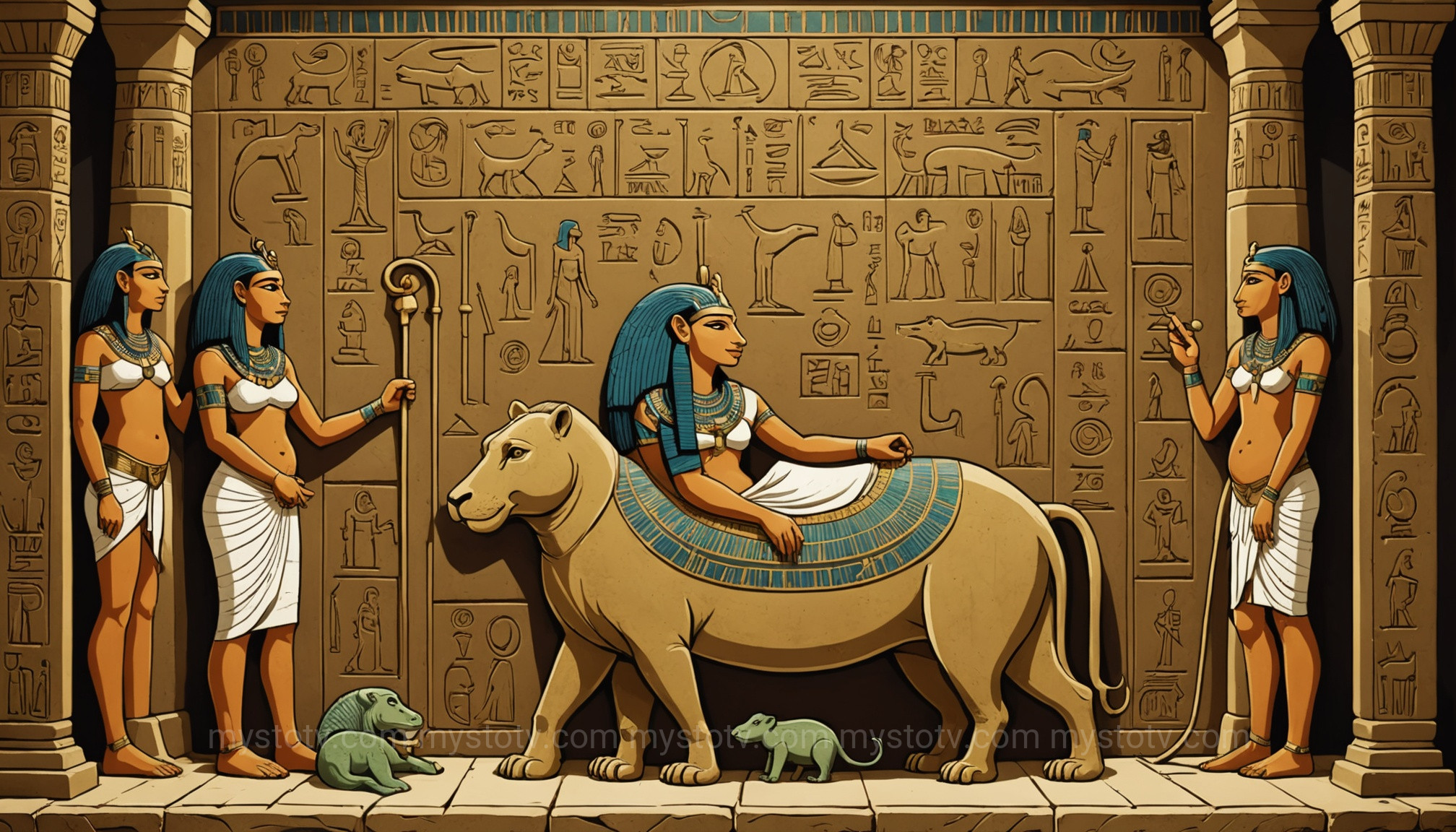 The protective deity Taweret, an Egyptian example of the visually unique forgotten goddesses of mythology.