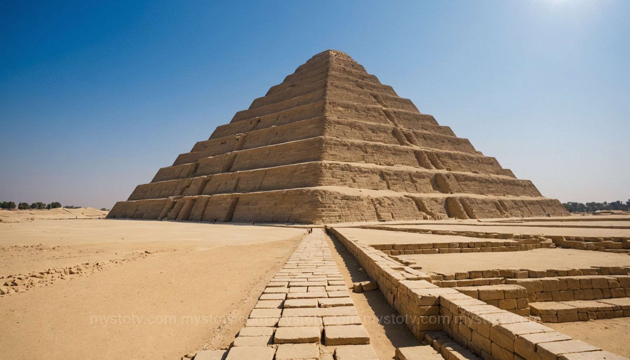 The revolutionary Step Pyramid of Djoser standing tall in the Saqqara necropolis, showcasing the world\'s first great stone building.
