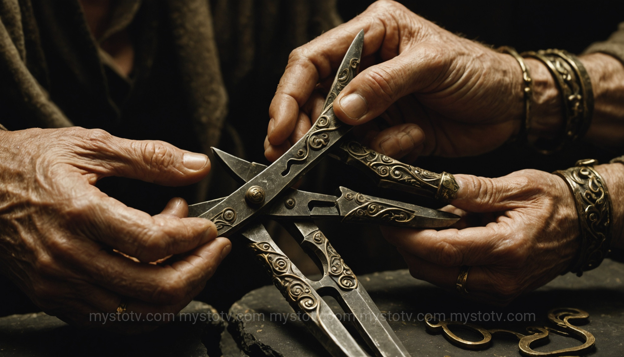 The shears of Atropos cutting the thread of life, a key symbol when the Fates Greek mythology is explained.
