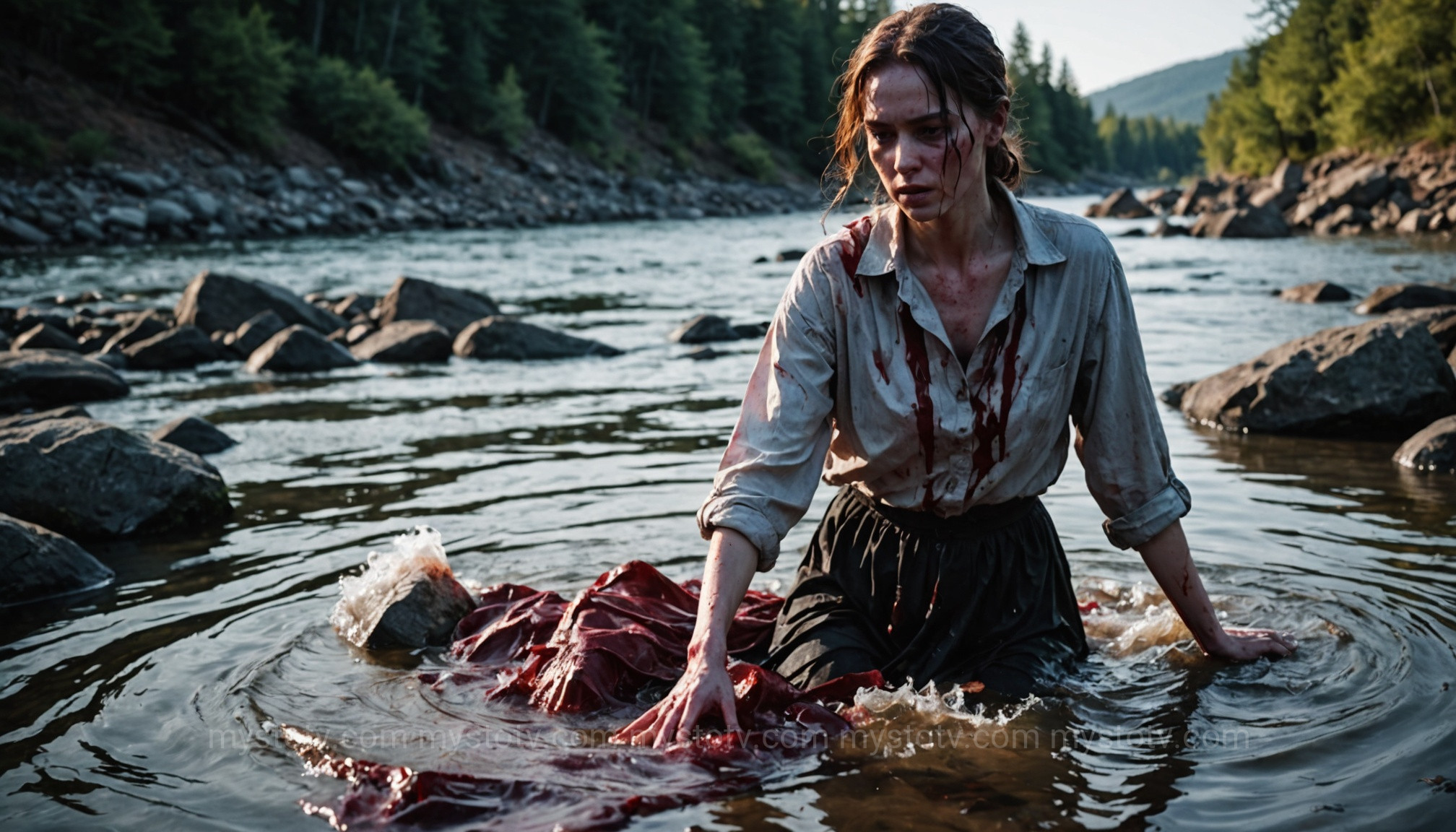 The Washer at the Ford, a terrifying version of the banshee, washing a bloody garment as an omen of death in the legend of the banshee.