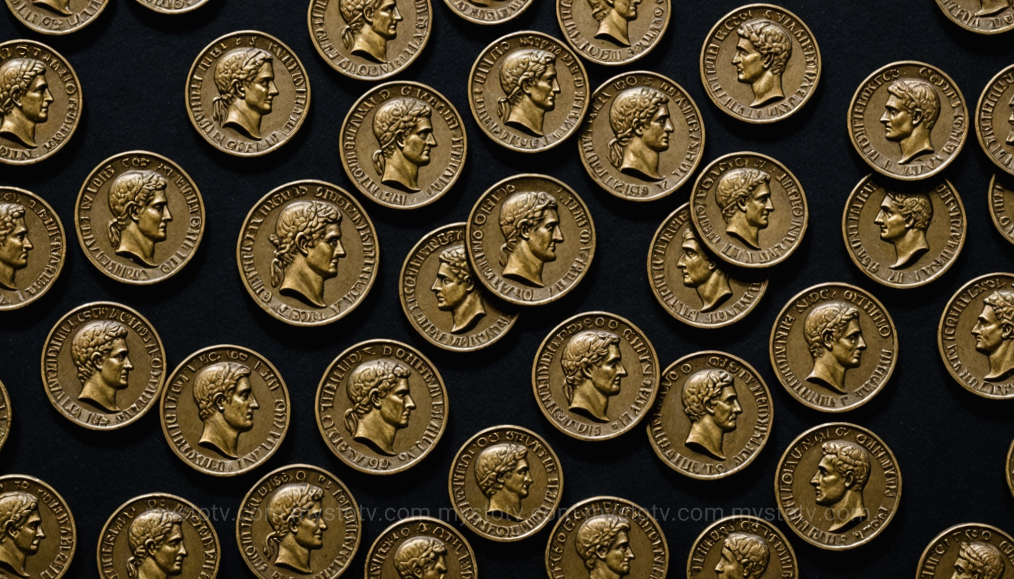 A collection of well-preserved Roman coins recovered from the ancient shipwreck Israel, detailing imperial figures and providing a precise date for the vessel.