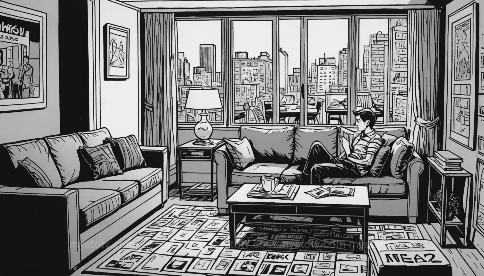 A couple separated by a vast emotional distance in their living room, representing the devastating relationship impact of delusional jealousy.