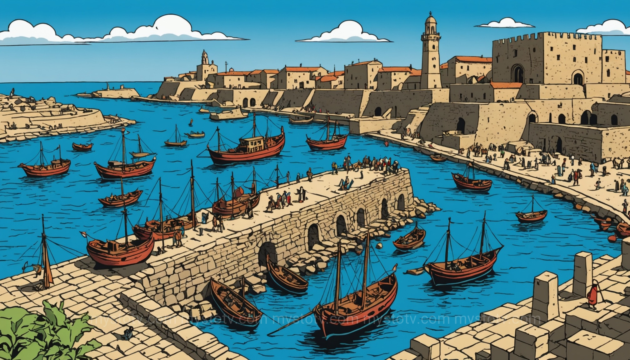 A reconstruction of the bustling Roman port of Caesarea, the likely destination of the ancient shipwreck Israel.