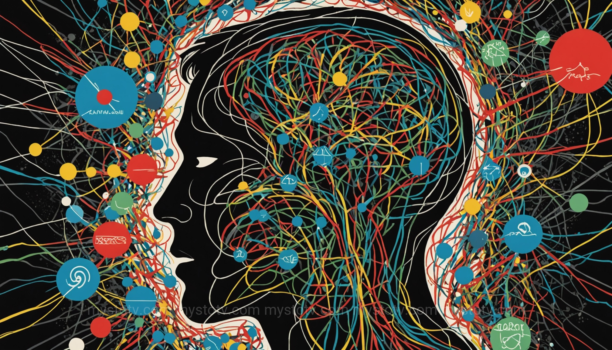 A symbolic representation of the psychological perspective on gang stalking, showing a brain with paranoid thought patterns.