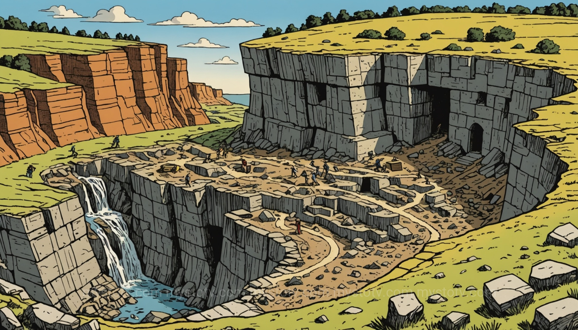 An illustration of geological stratigraphy, a principle championed by the famous scientist Charles Lyell, providing a framework for archaeological analysis.
