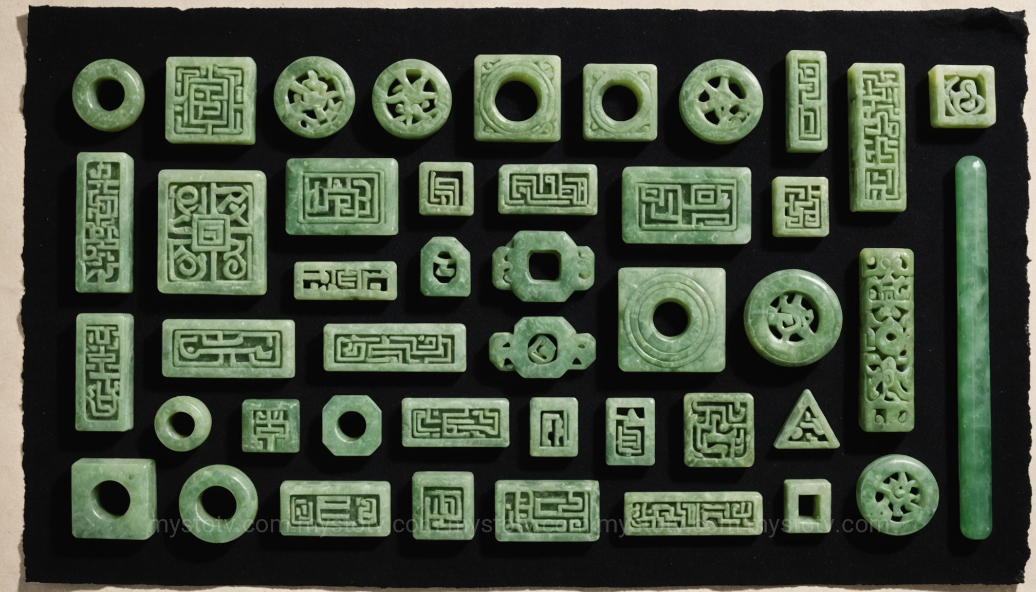 Exquisite jade cong and bi discs found inside the 5000 year old tomb in china, showcasing their ritualistic importance.