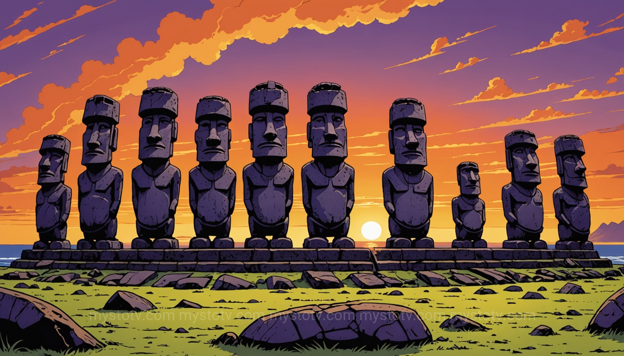 The fifteen moai of Ahu Tongariki, representing the ancestral purpose of the Easter Island heads.